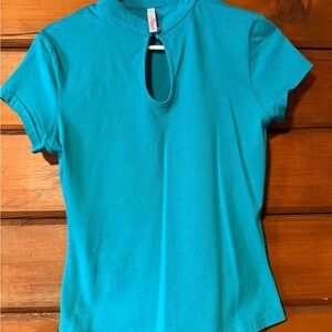 Women’s Teal Keyhole Short Sleeve Tee